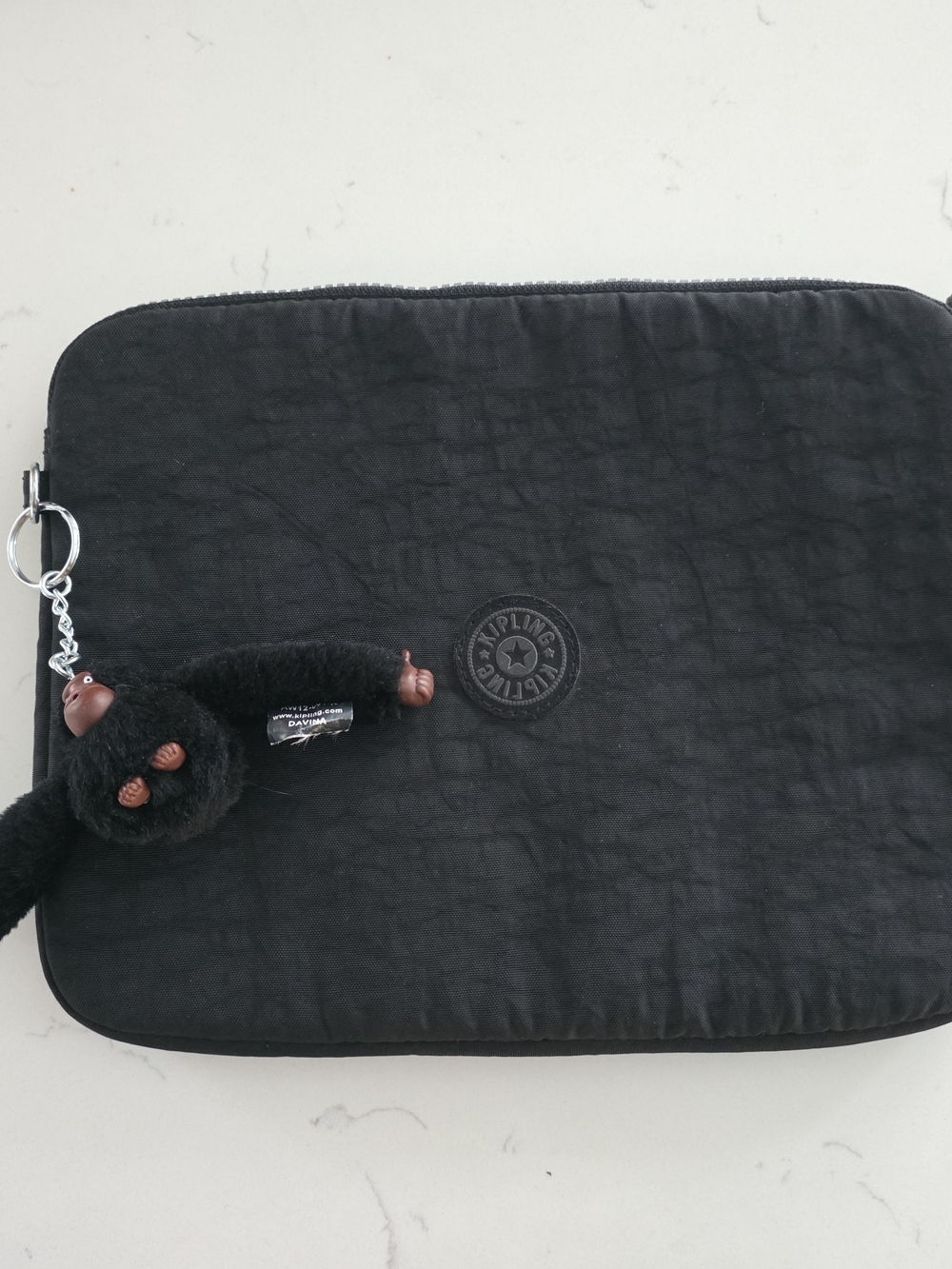 Kipling Black Padded Tablet/ Kindle Sleeve with Davina Monkey Keychain